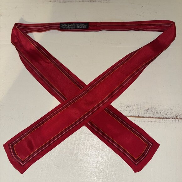 Vintage Vicky Davis Red All Silk Scarf  Skinny Narrow Neck Wrap, Hair Tie - Picture 1 of 9